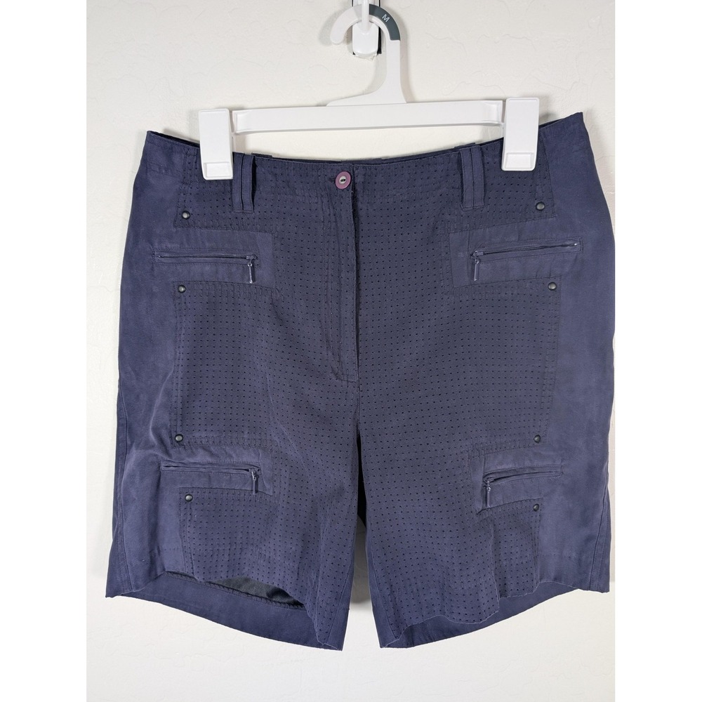Jamie Sadock Shorts Womens 10 Faux Suede Navy Blue Zip Pocket Golf Activewear